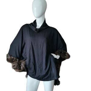 LOGOPoncho Cape Jacket Faux Fur Trim